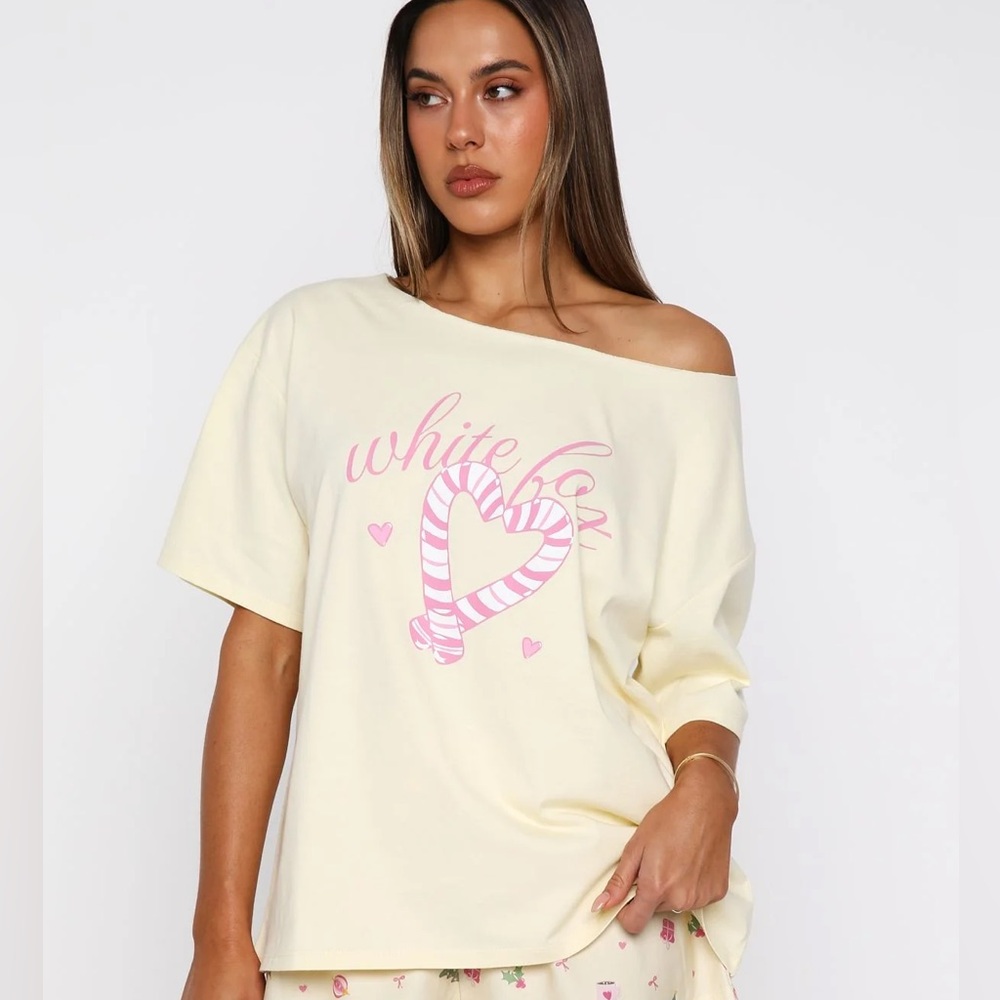 White fox Sweetheart Pyjama Off Shoulder Tee Lemon NET - Picture 2 of 6